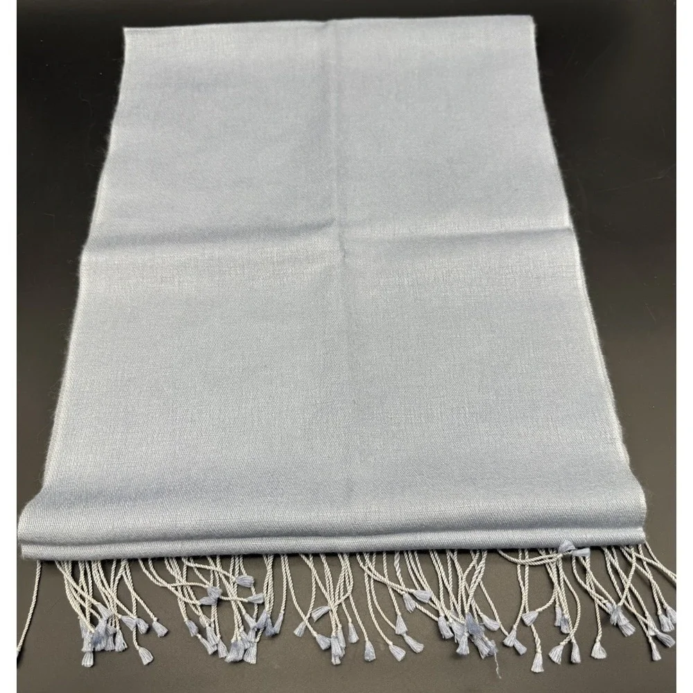 Unbranded Pashmina Silk Scarf Shawl Slate Blue Handmade Nepal Fringe Scarf